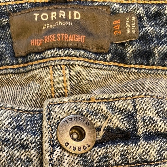 Torrid 24 High Rise Straight Ankle Jeans Button Fly Womens Split Hem Stretch - Picture 8 of 13